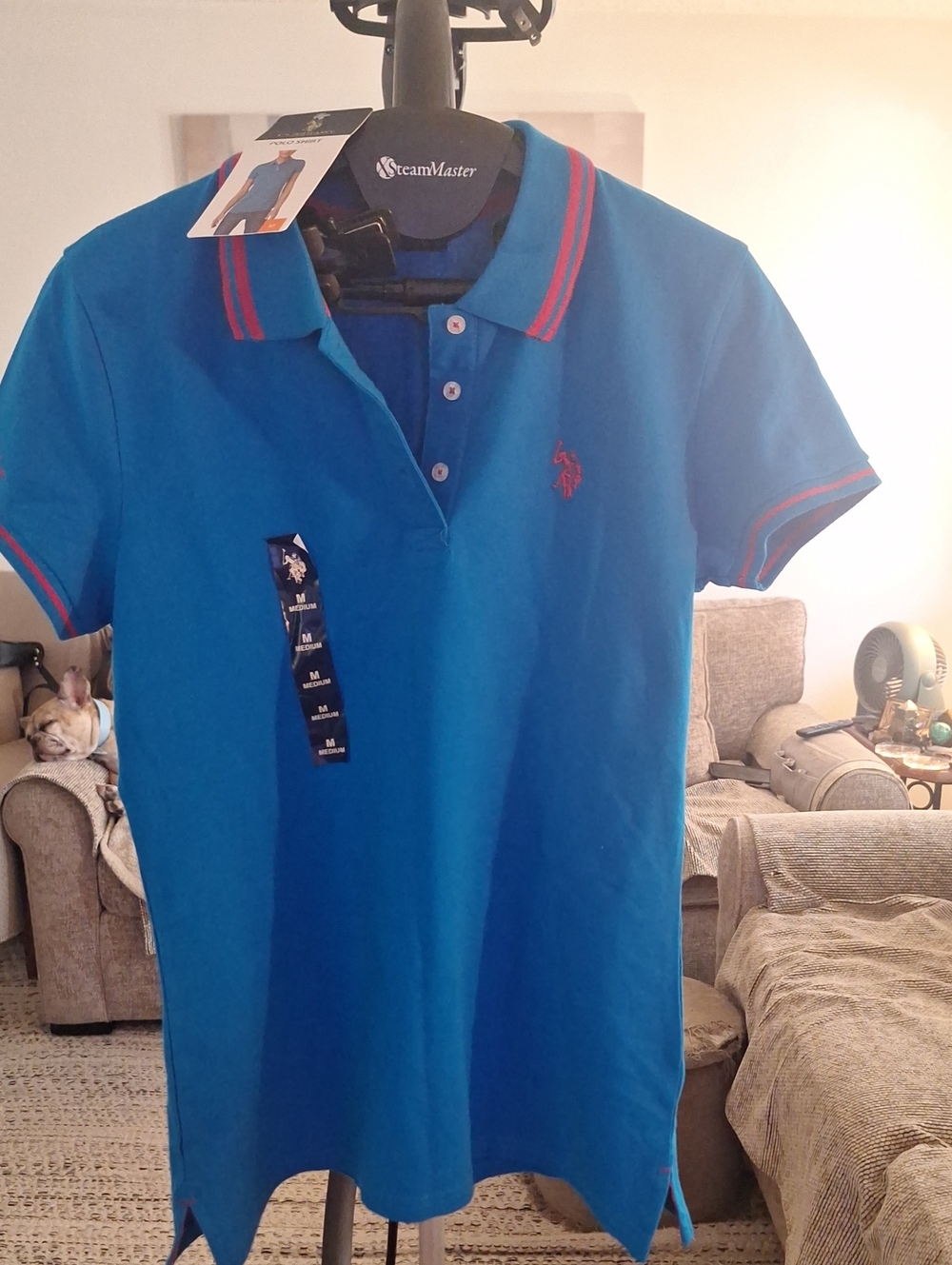 Blue Short-Sleeve Polo Shirt with Red Trim